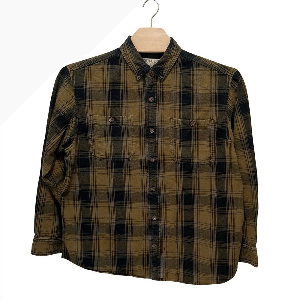 Duluth Trading Co Men's Large Brown Black Plaid Flannel Untucked Shirt